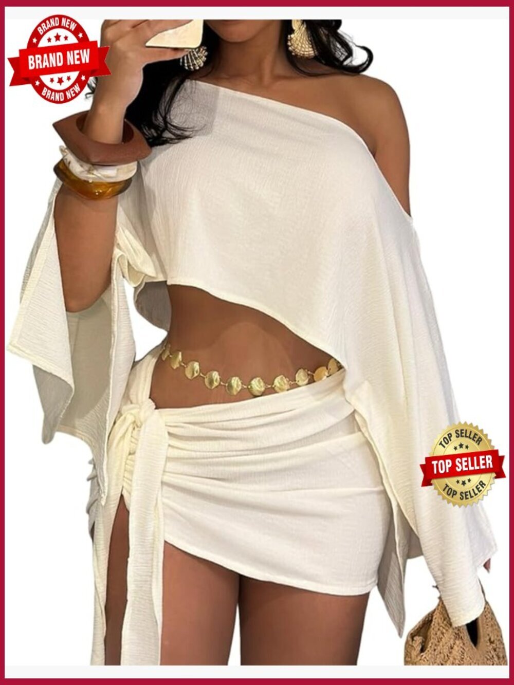 Off Shoulder Crop Top & Ruched Wrap Skirt Set